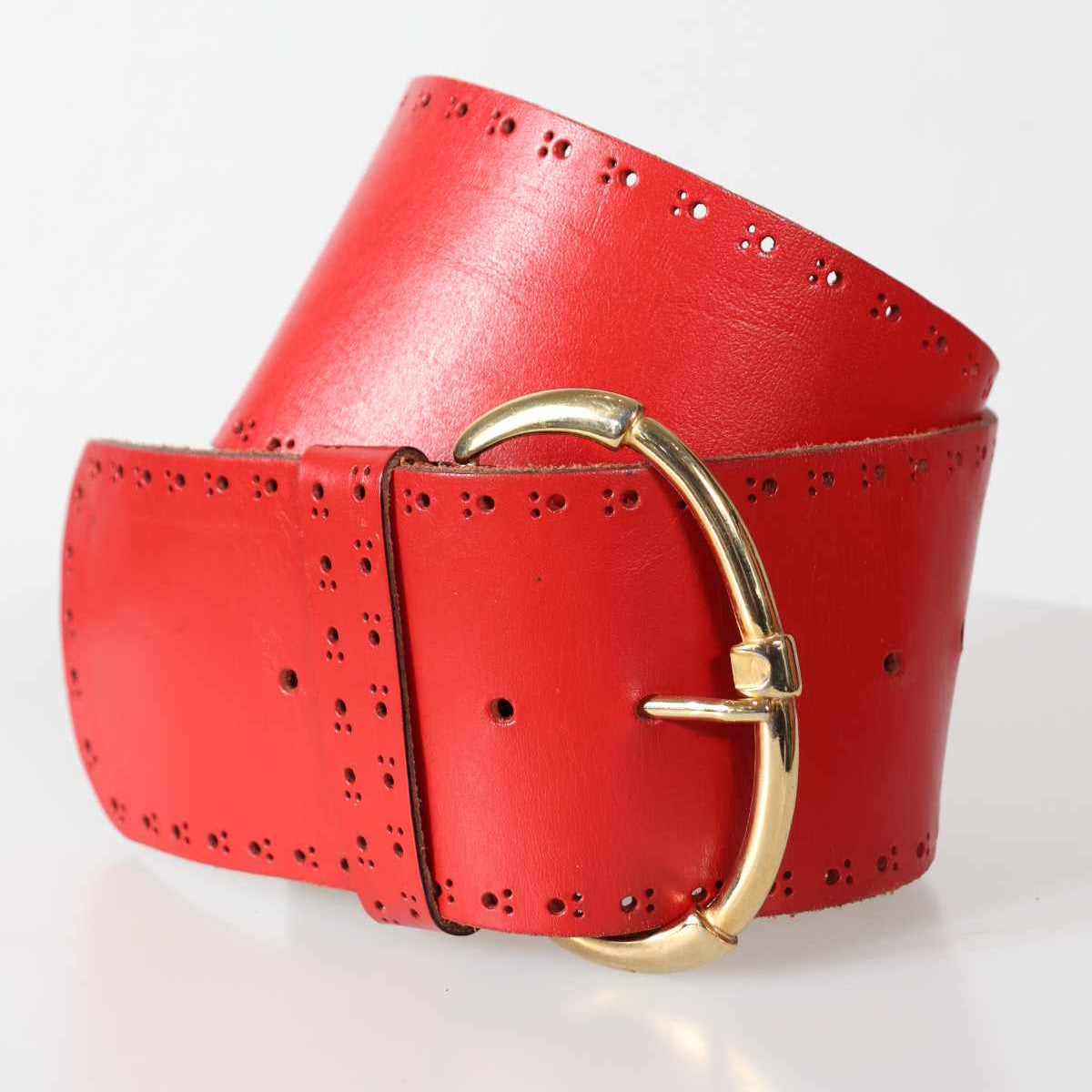 Vintage 80s Statement Belt Red Suede Leather Gold Ornate Buckle Wide Thick Big 80s VINTAGE RED LEATHER BELT. – Vito Vintage Limerick main image 4