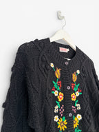 AUSTRIAN KNIT CARDIGAN WITH APLIQUE FLOWERS. SIZE 10