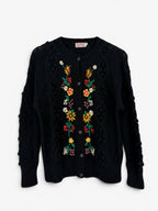 AUSTRIAN KNIT CARDIGAN WITH APLIQUE FLOWERS. SIZE 10