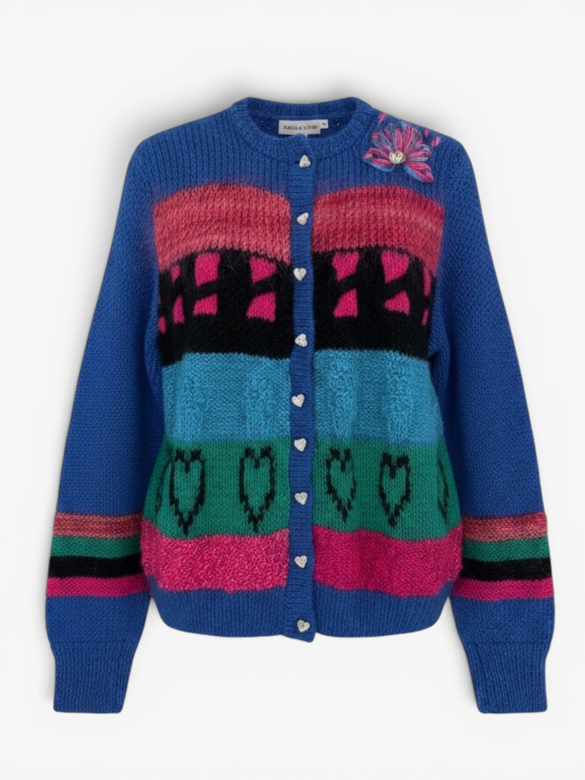 WOOL APLIQUE KNIT CARDIGAN . SIZE S.