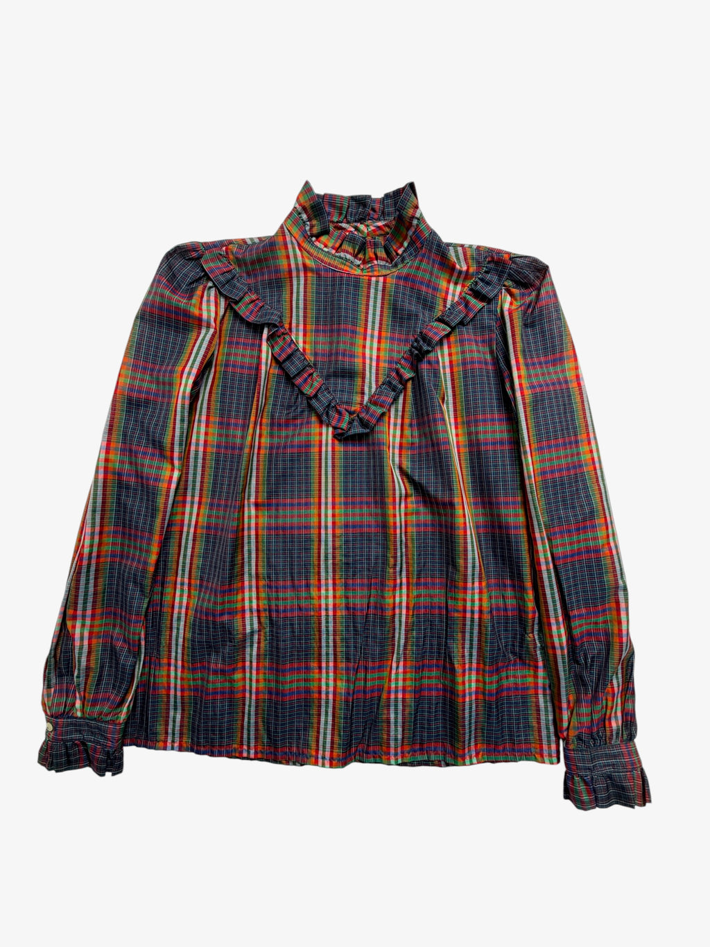 VINTAGE PLAID RUFFLE BLOUSE SIZE 10