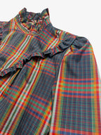 VINTAGE PLAID RUFFLE BLOUSE SIZE 10
