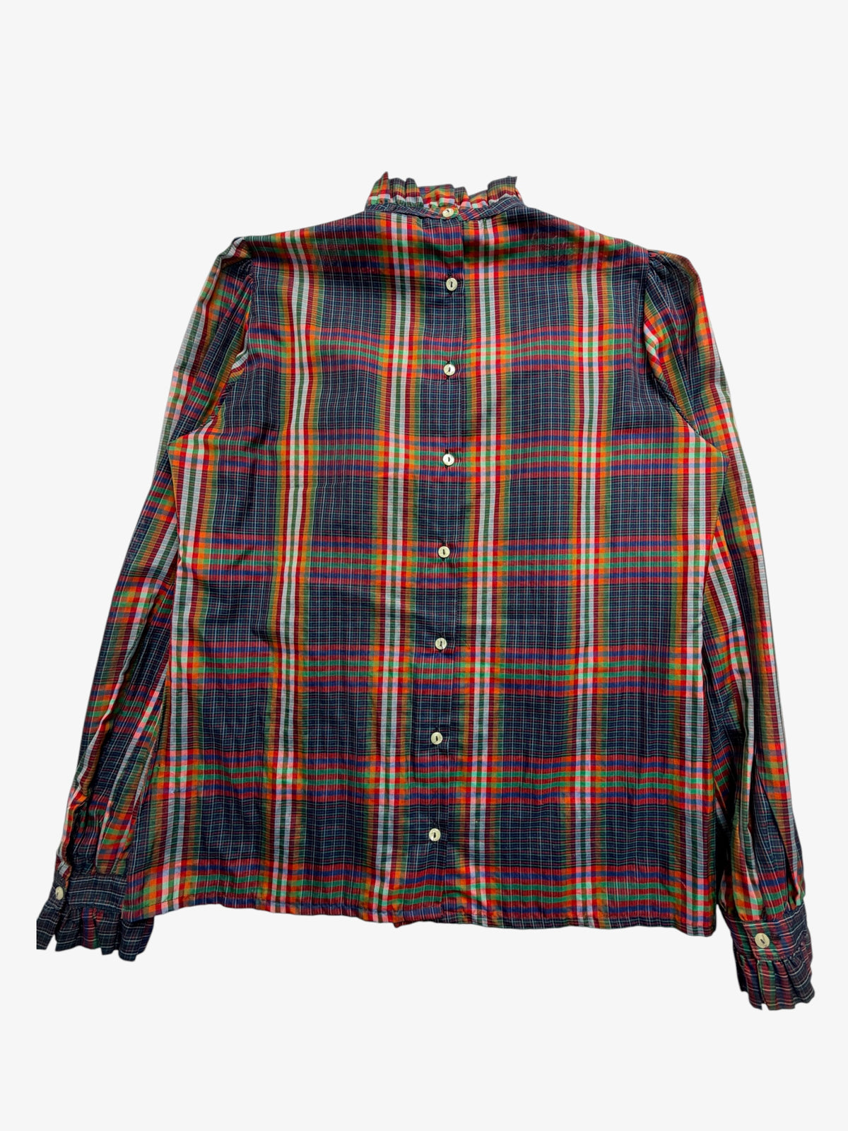 VINTAGE PLAID RUFFLE BLOUSE SIZE 10