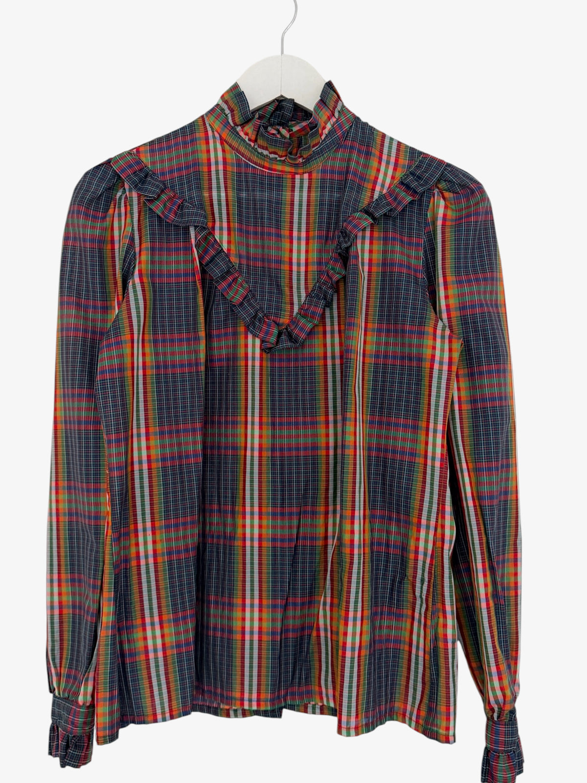 VINTAGE PLAID RUFFLE BLOUSE SIZE 10