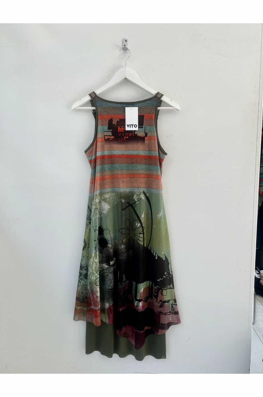 Layered Midi Dress with Green Pattern