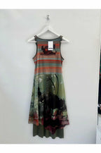 Layered Midi Dress with Green Pattern
